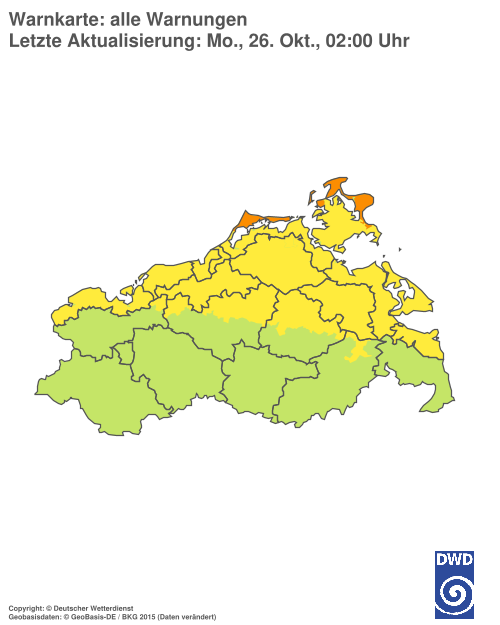 Aktuelle Warnkarte: Mecklenburg-Vorpommern